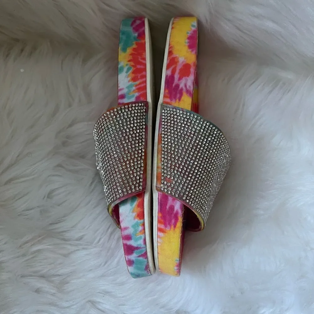 Steve Madden  Big girl tie dye slide glitter rhinestones slide sandals size 4
